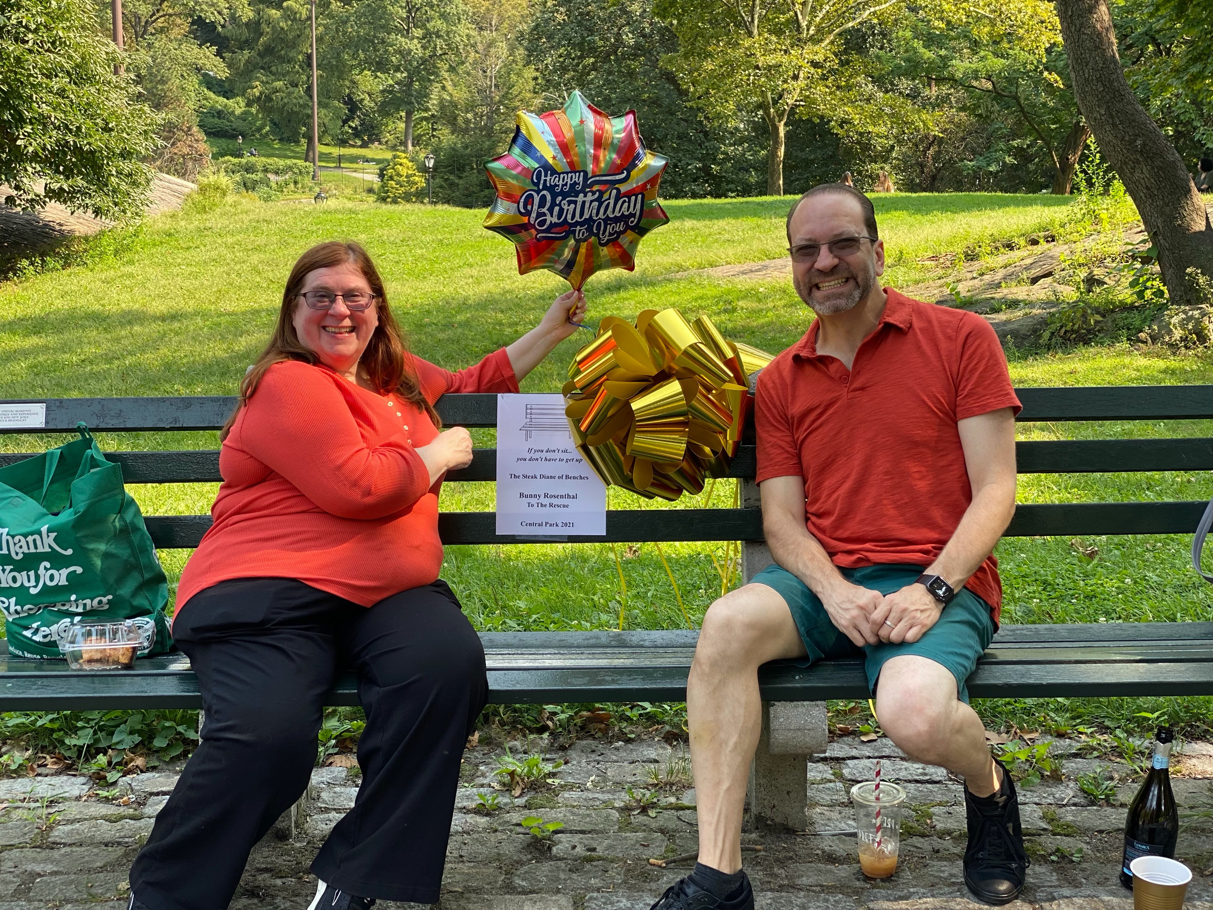 Happy 80th Birthday!!!
September 12, 2021. Bunny was in LA, visiting the Abrahams, so we FaceTimed to present her with the bench.