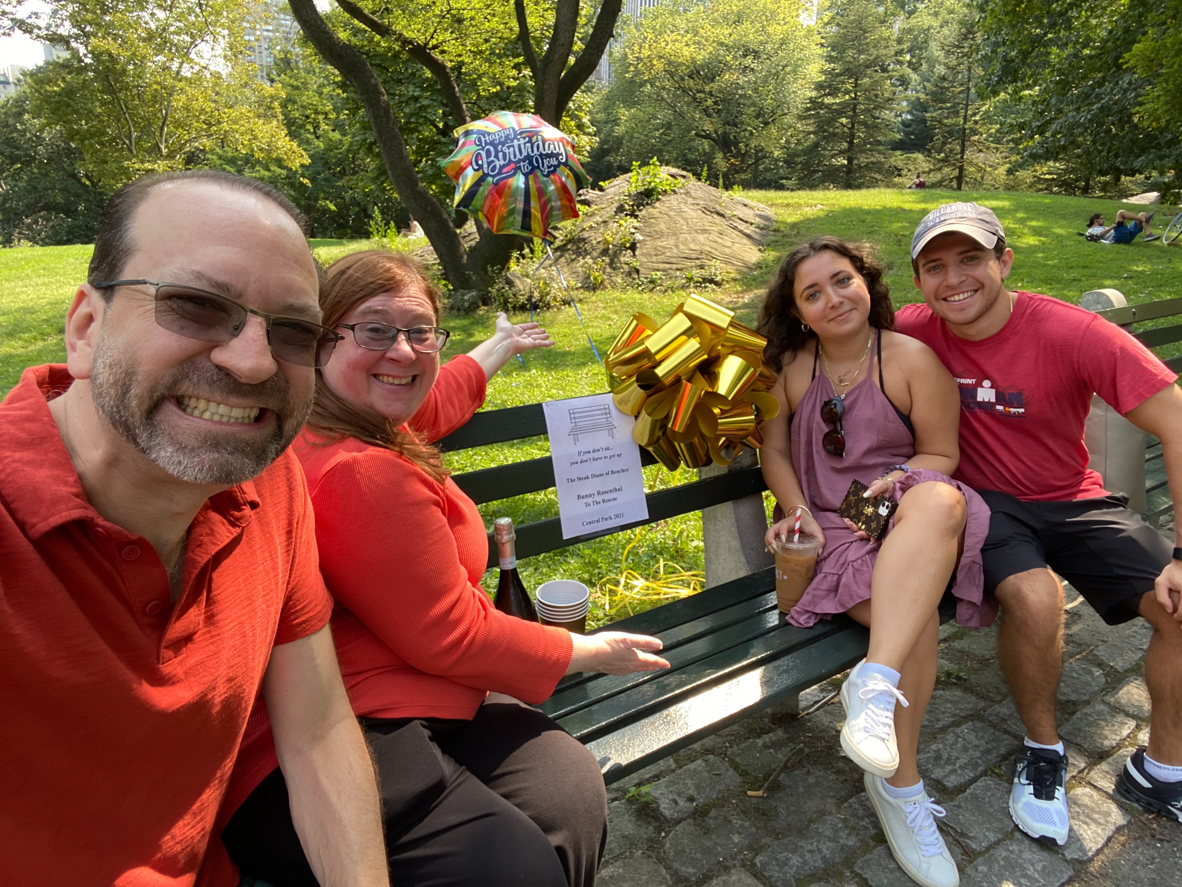 Happy 80th Birthday!!!
September 12, 2021. Bunny was in LA, visiting the Abrahams, so we FaceTimed to present her with the bench.