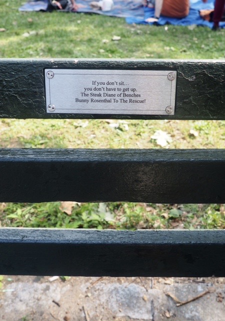 The dedication plaque on Bunny's Bench
